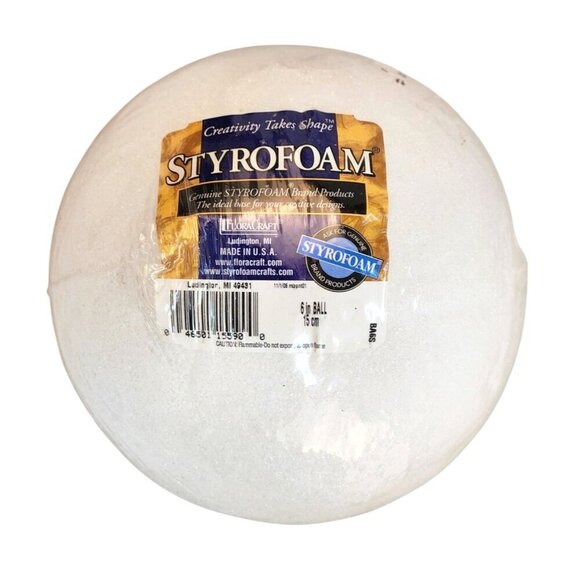 Large 6" Styrofoam Craft Ball By FloraCraft Lightweight & Durable White Foam For - Picture 1 of 7